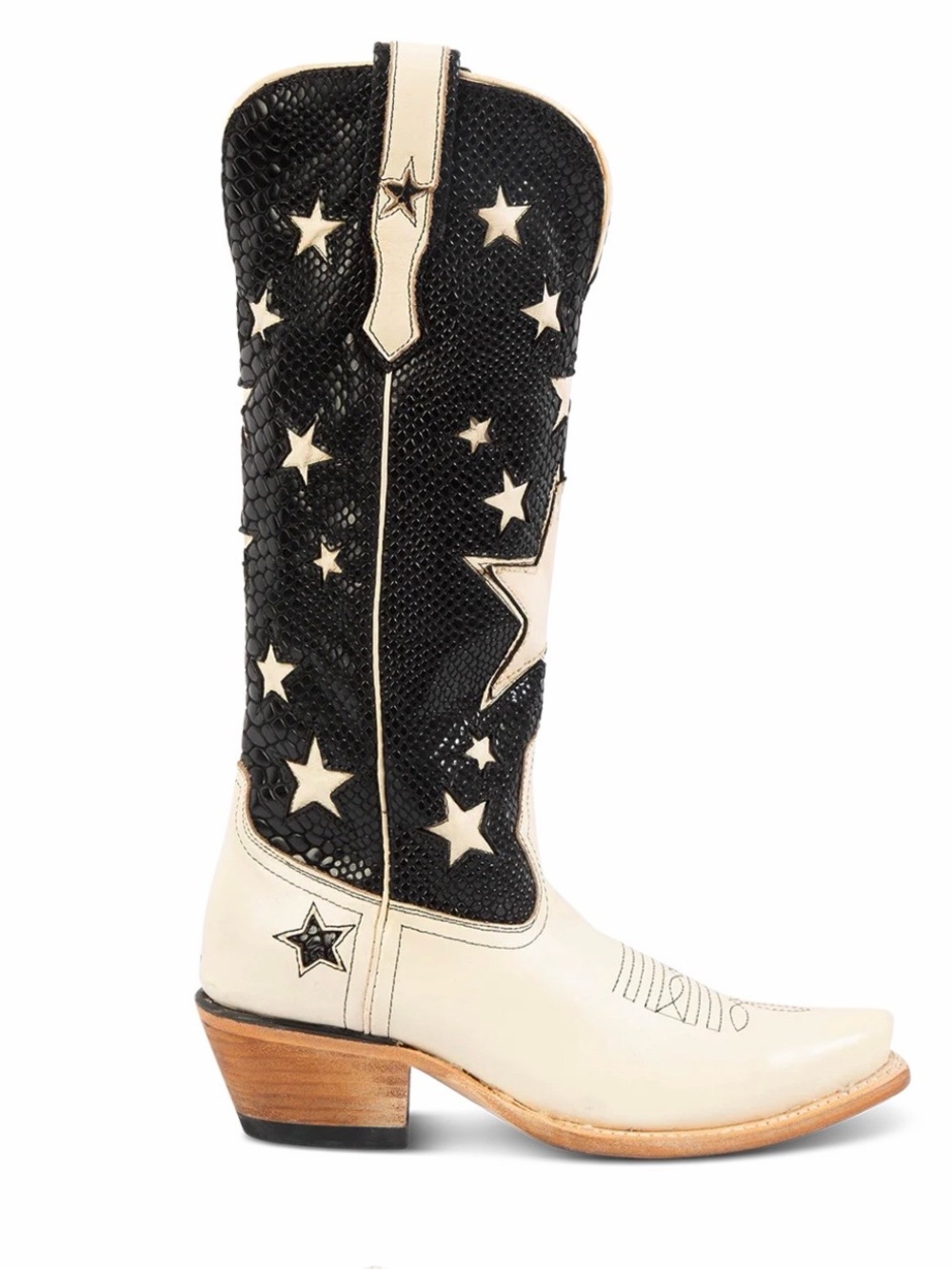 Freebird Starzz- NWT Black and Cream Star Embossed Heeled Cowboy boot
